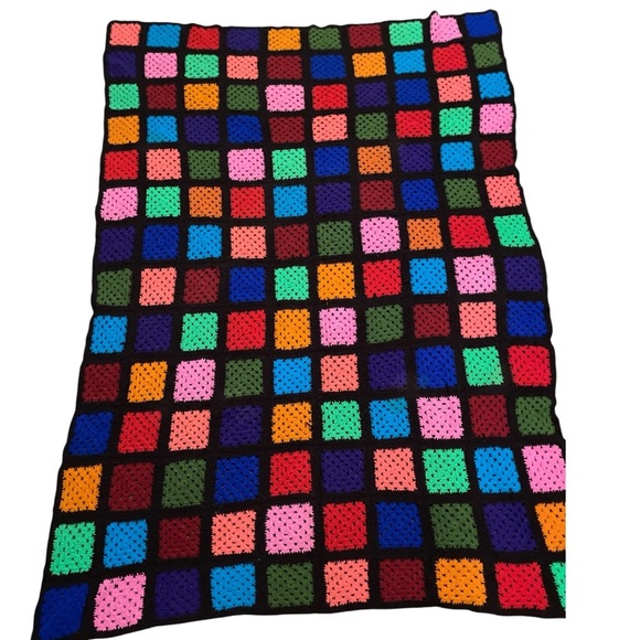 Vintage Handmade Granny Square 72”x 54” Large Multicolor Crochet Cottage Blanket - Picture 2 of 14